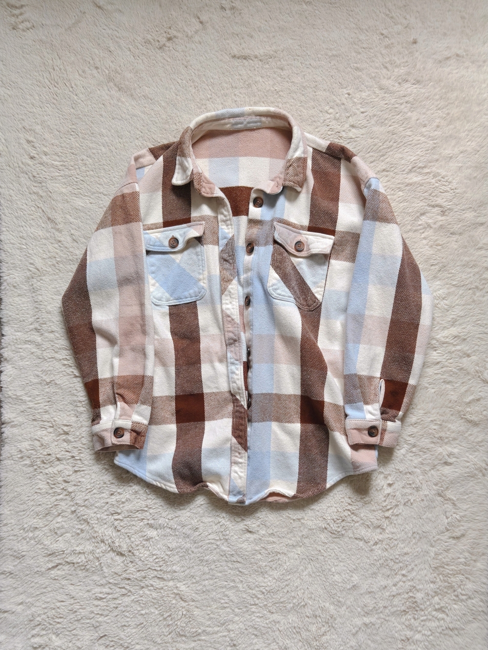 Pastel Plaid Cotton Shacket | Oversized | Button Front | Layering Jacket